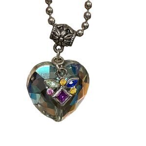 Crystal Heart Pendant Necklace with Multi-Color Angel Charm